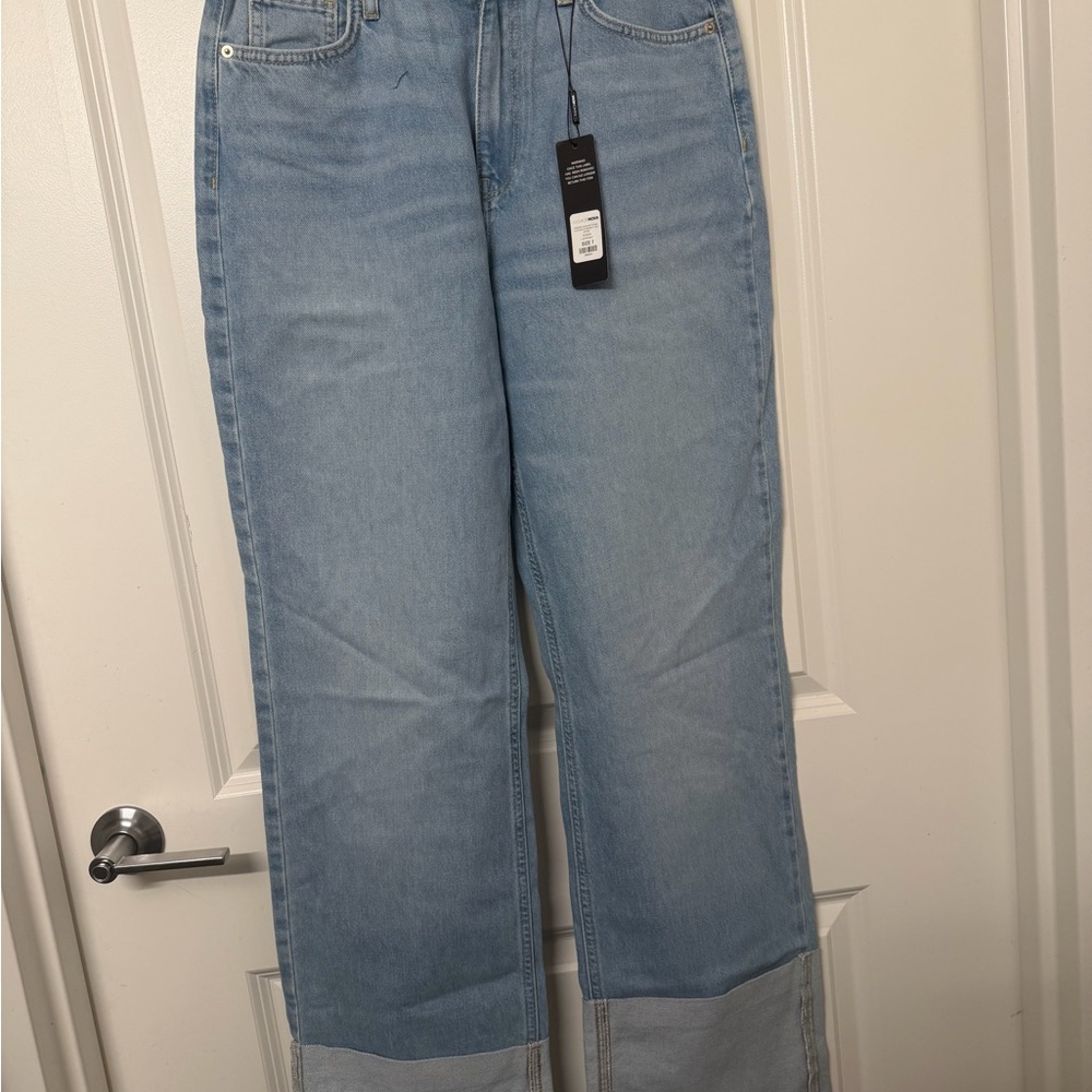 High-Waist Straight-Leg Cuffed Jeans